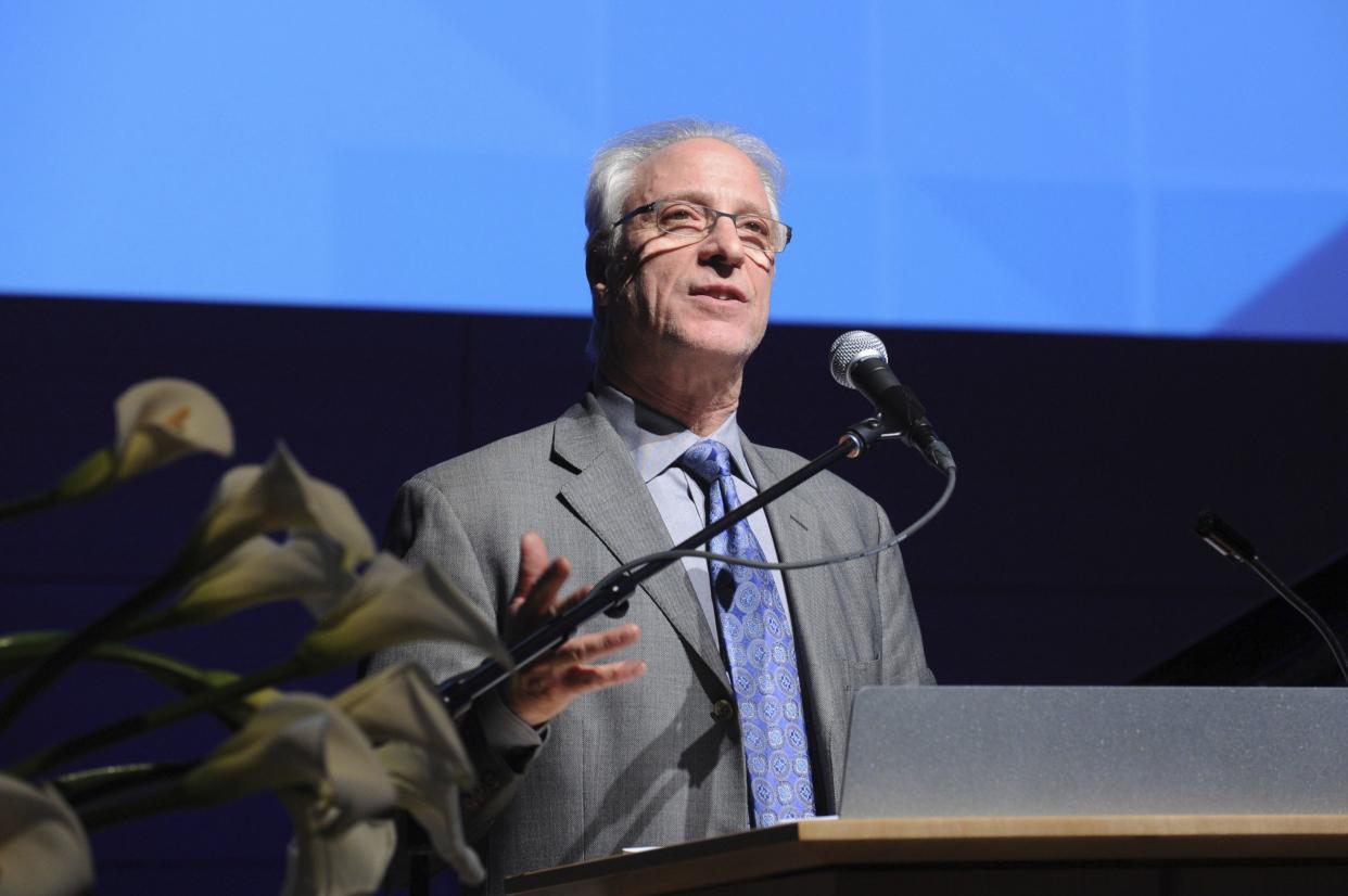 Robert LuPone, former director of The New School for Drama, speaks at a celebration marking the opening of The New School's University Center on Jan. 23, 2014, in New York City. 