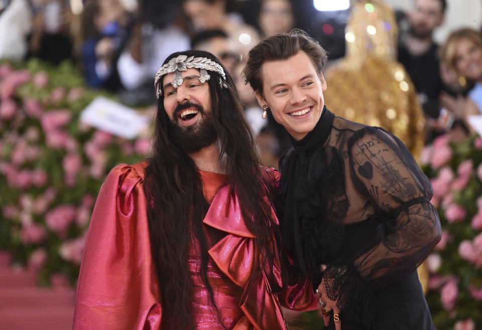Harry Styles, right, and designer Alessandro Michele attend The Metropolitan Museum of Art’s Costume Institute benefit gala celebrating the opening of the “Camp: Notes on Fashion” exhibition on Monday, May 6, 2019, in New York - Credit: Evan Agostini/Invision/AP