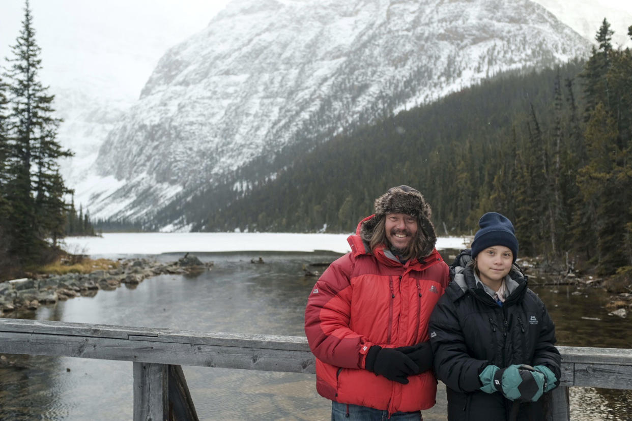 Greta Thunberg and Svante Thunberg in Jasper National Park, Canada. (BBC Studios / PBS)