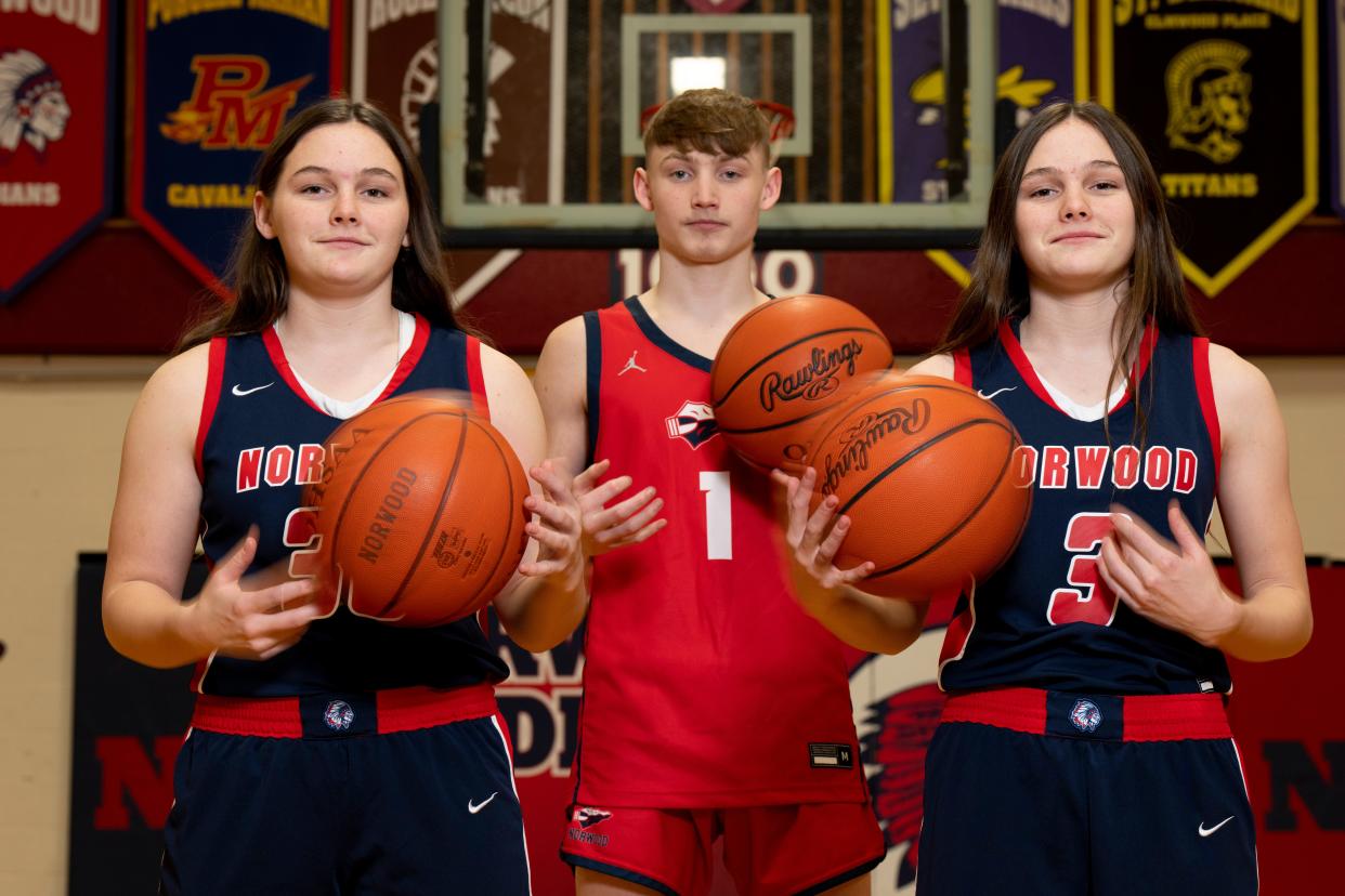 Ali Winchester, right, is leading the Norwood girls basketball team in scoring for the third straight season.