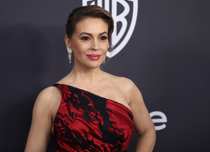 Alyssa Milano arrives at the InStyle and Warner Bros. Golden Globes after party at the Beverly Hilton Hotel on Jan. 6, 2019, in Beverly Hills, Calif.