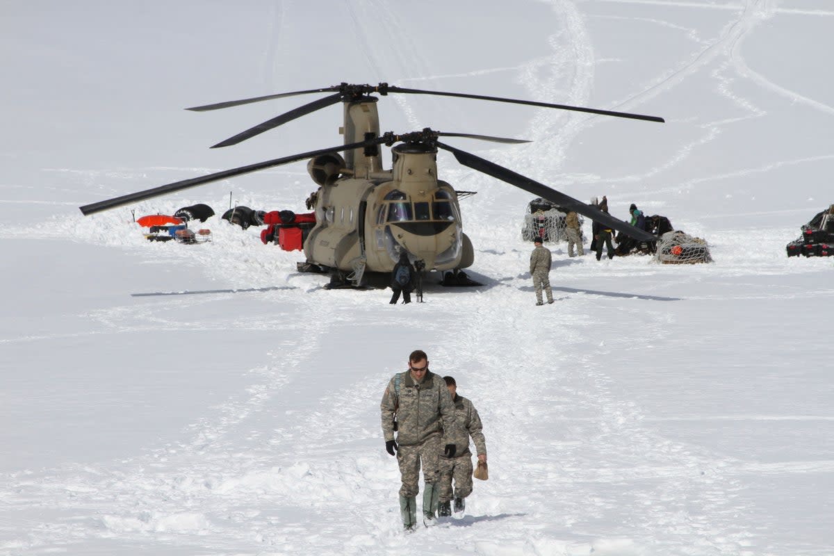 File photo: The US Army helps set up base camp on Denali, North America’s tallest mountain, in 2016  (AP)