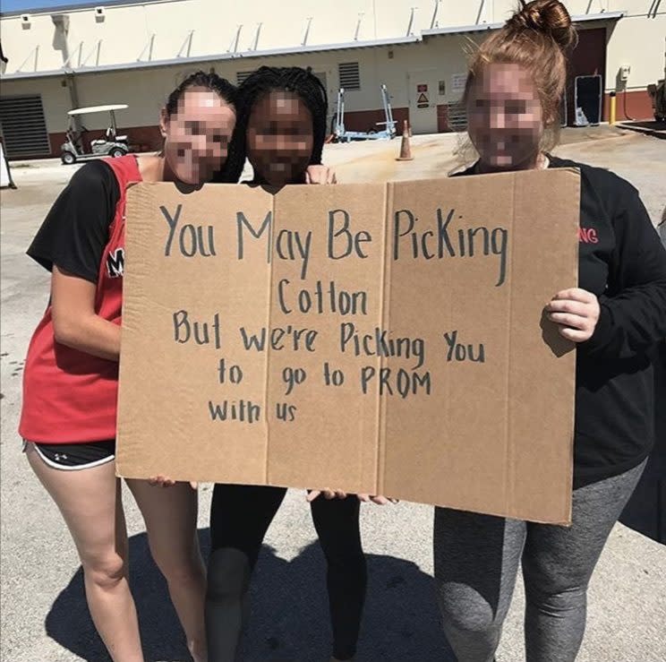 A recently tweeted image of girls holding a racist sign