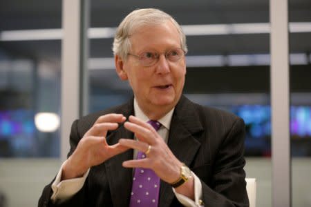 Senate Majority Leader Mitch McConnell (R-KY) speaks to Reuters during an interview in Washington, U.S., May 24, 2017.   REUTERS/Joshua Roberts