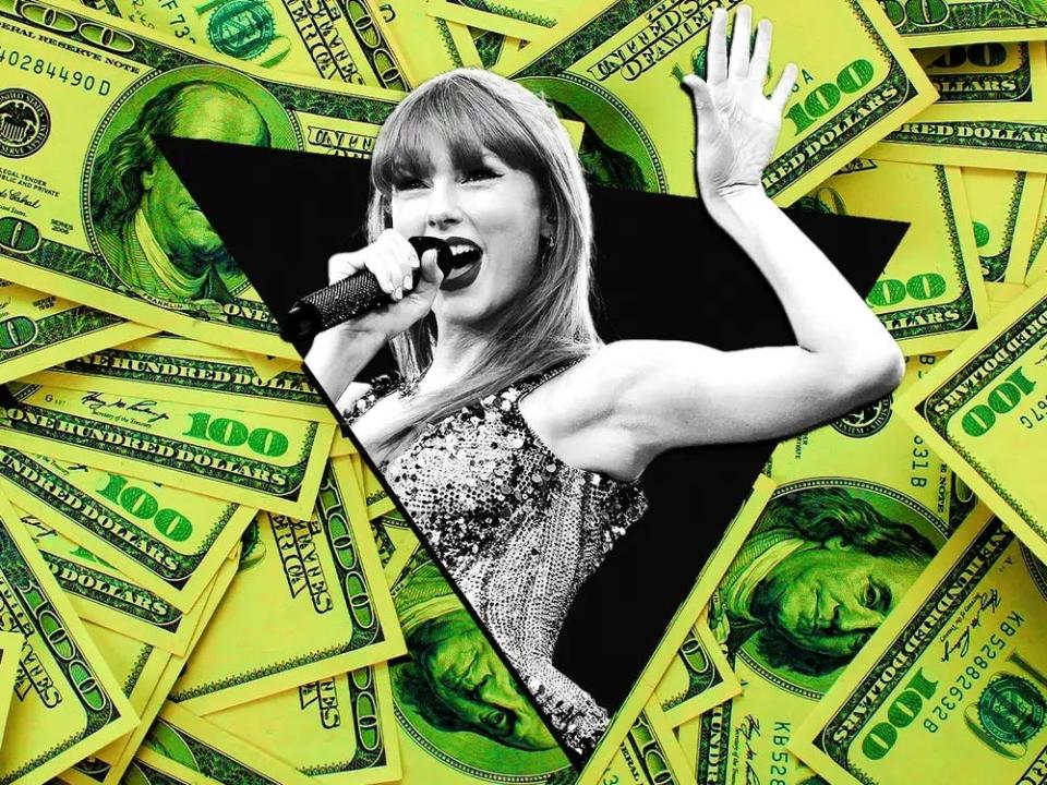 Taylor Swift in front of money
