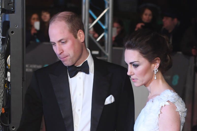 Prince William and Kate Middleton attend the red carpet arrivals at the British Academy Film Awards at the Royal Albert Hall in London in 2019. File Photo by Rune Hellestad/UPI