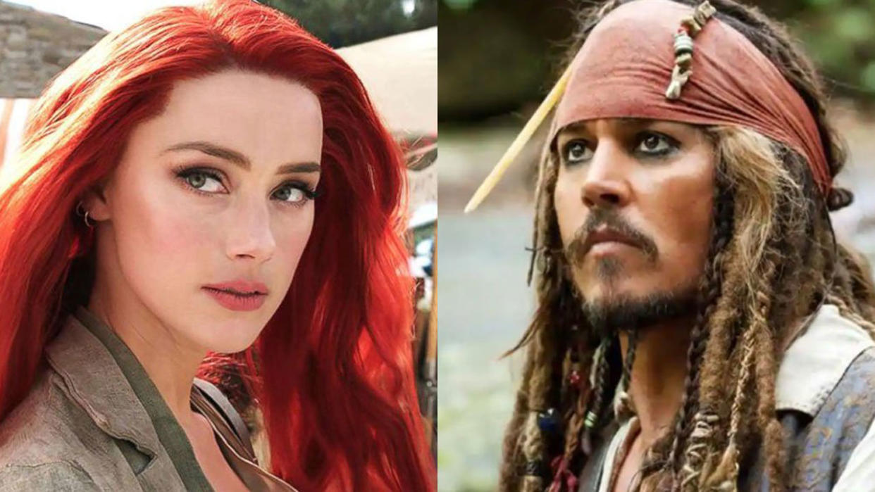  Johnny Depp as Captain Jack Sparrow and Amber Heard as Mera 