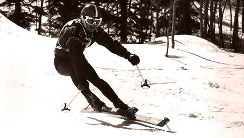 Butch Hoffman races down the mountain to win the Solitude Cup in 1968. He then launched his coaching career in 1969 with Ogden’s Utah Racing School. He became a certified ski instructor with the Earl Miller Ski School at Snowbasin.