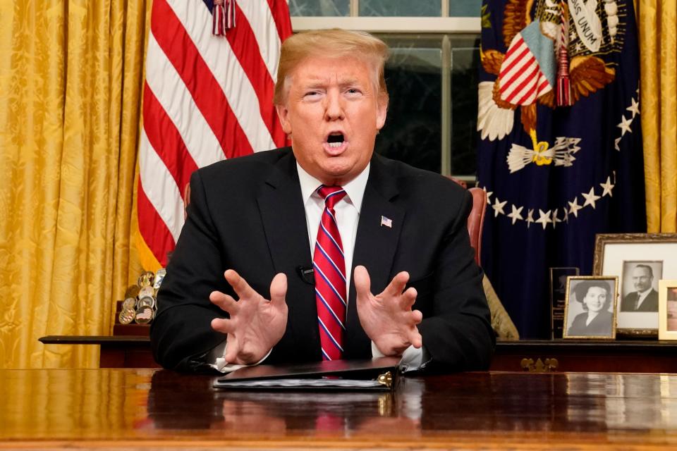 President Donald Trump speaks from the Oval Office of the White House as he gives a prime-time address about border security on Jan. 8, 2018.