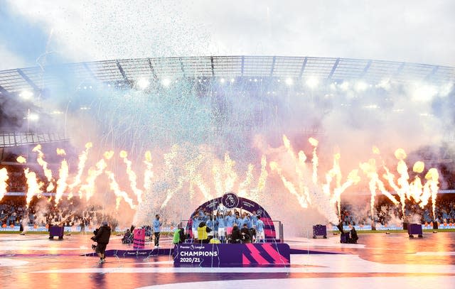 Manchester City were able to get their hands on the Premier League trophy after a 5-0 win over Everton