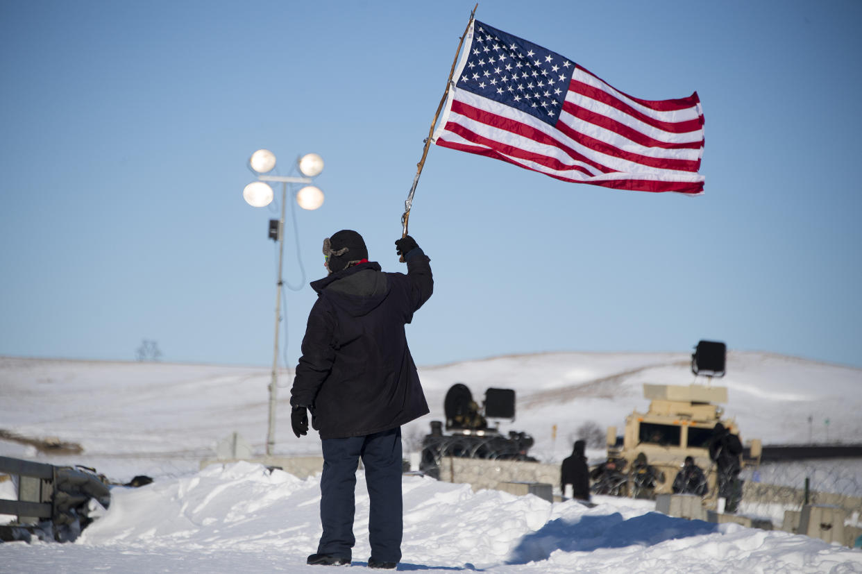 A scene from protests in 2016 at the Standing Rock Sioux Reservation against the Dakota Access Pipeline. Those demonstrations sparked a series of anti-protest bills. (Photo: JIM WATSON via Getty Images)