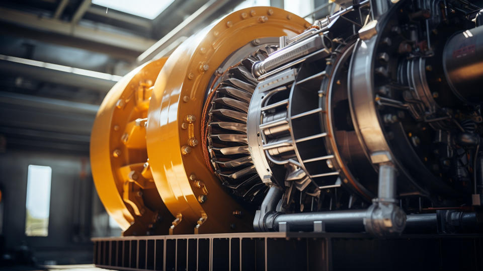 A close-up of a large industrial compressor in the oil and gas industry.