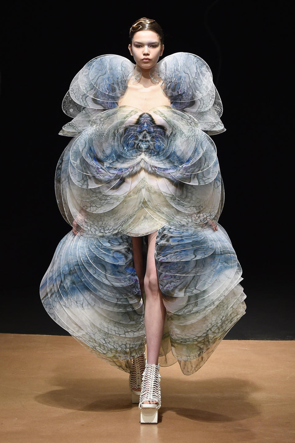 A model walks the runway during the Iris Van Herpen haute couture spring/summer 2020 show on Jan. 20.