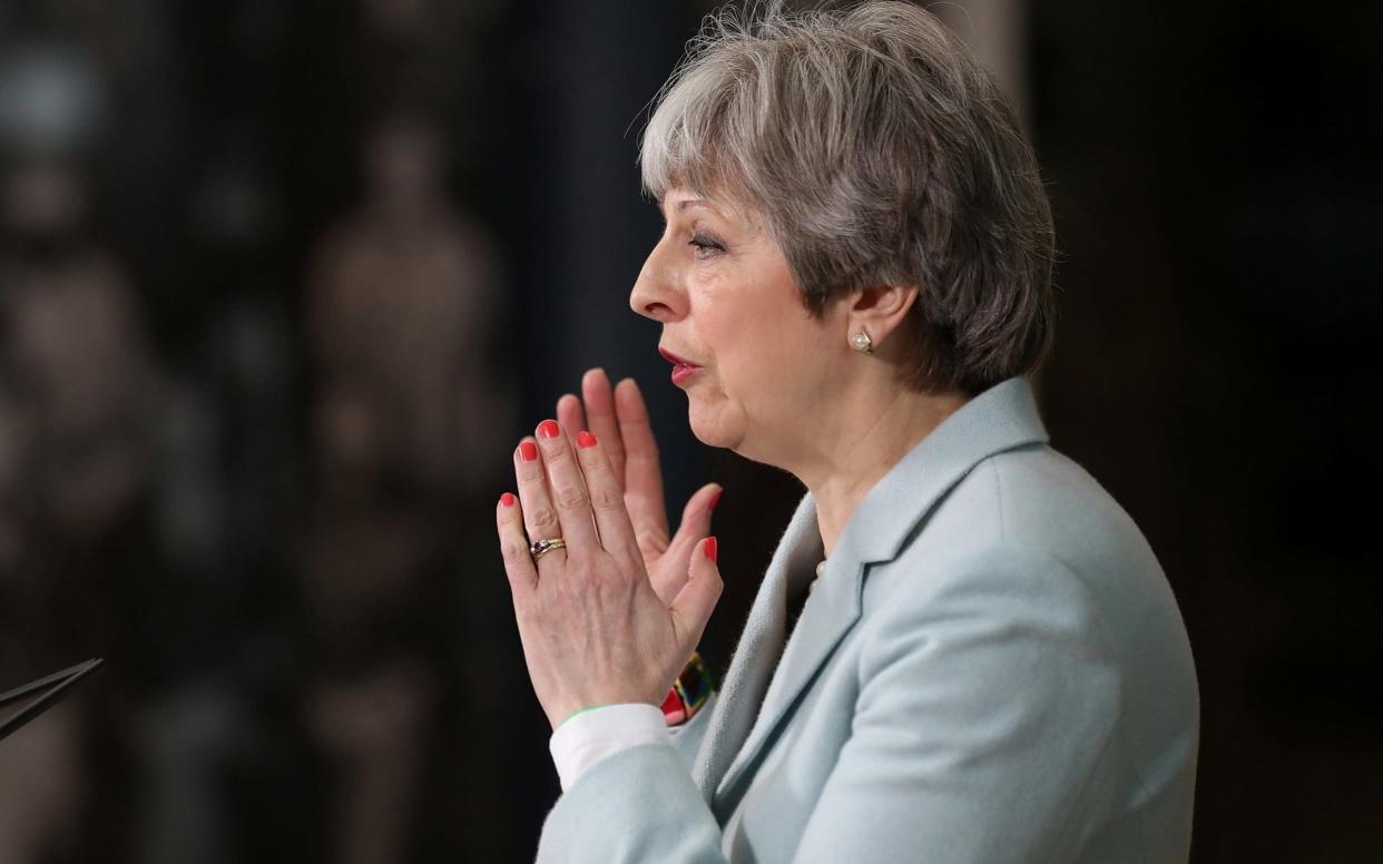 Theresa May, the Prime Minister, announces a review into post-18 education in a speech at Derby College  - REUTERS