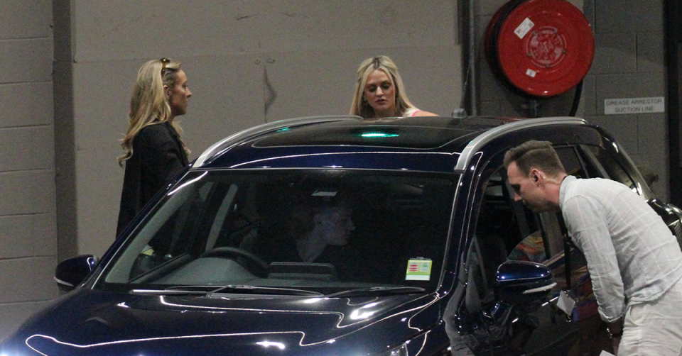 MAFS brides Lyndall and Alyssa waiting in the car park.