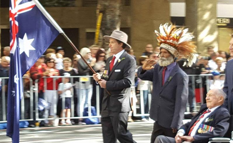 The Fuzzy Wuzzy Angels are honored during the Anzac Day march in Sydney. Source: 7News Sydney.