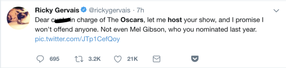 Ricky Gervais Tweet