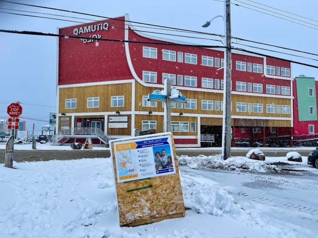 On Sept. 21, the day after the federal election, campaign posters for Adam Arreak Lightstone, the incumbent for the riding of Iqaluit-Manirajak, were already posted at this busy Iqaluit intersection. (Jane George/CBC - image credit)