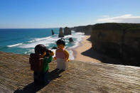 Stopping for a photo op at the Twelve Apostles in Victoria