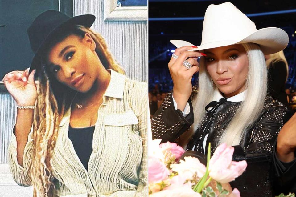 <p>Serena Williams/ Instagram; Kevin Mazur/Getty</p> Serena Williams rocks cowgirl look inspired by Beyoncé