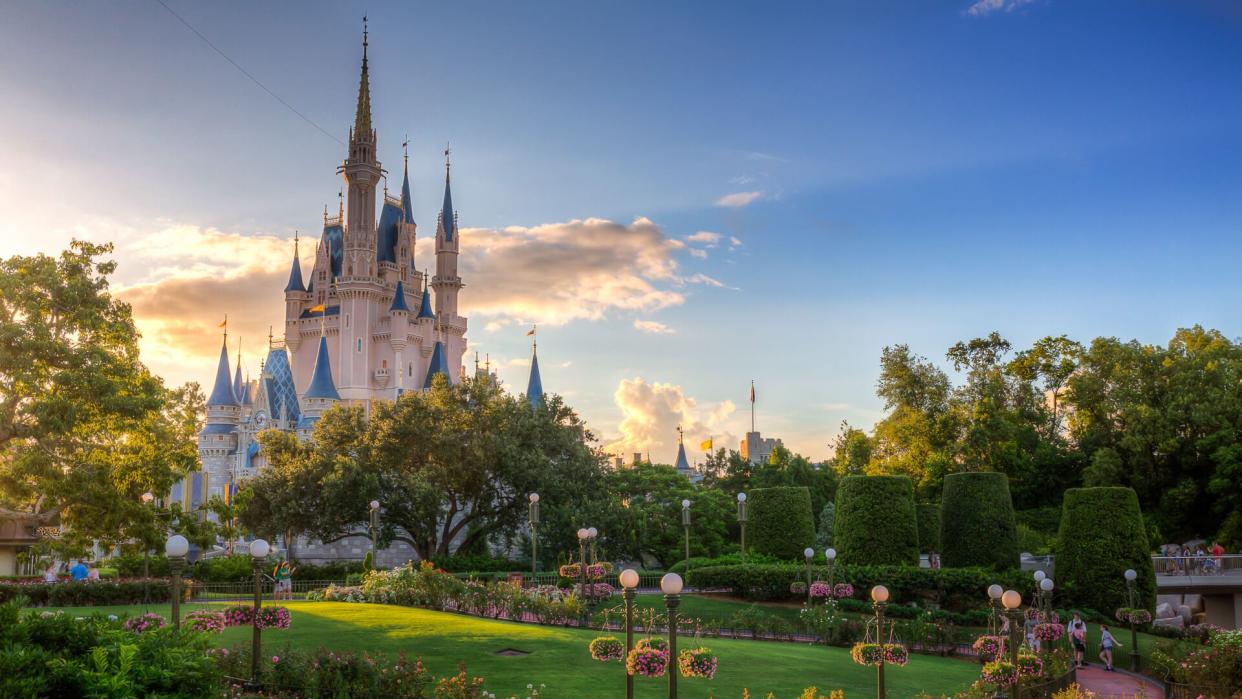 Castle, Cinderella-Castle, Disney, HDR, Kingdom, Magic, Rose, Sunset, WDW, garden