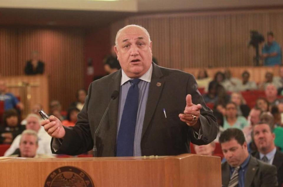 John Rivera, shown here addressing the Miami-Dade County Commission in 2013, is a Republican candidate for Miami-Dade sheriff in 2024.