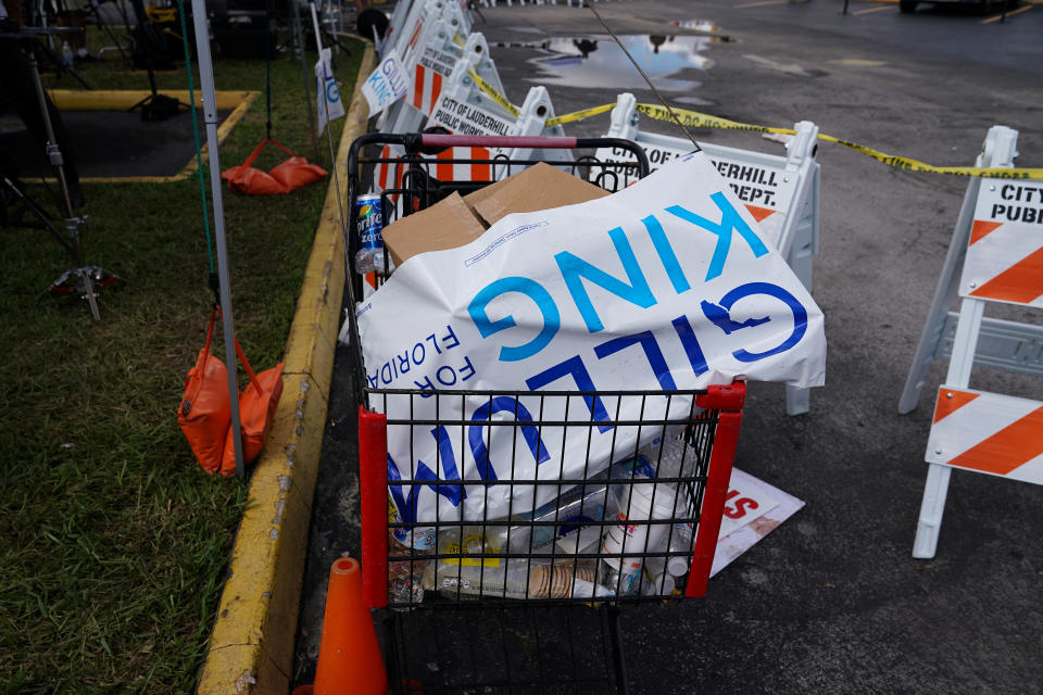 An Andrew Gillum sign inside a bin in Lauderhill, Fla. (Photo: Carlo Allegri/Reuters)