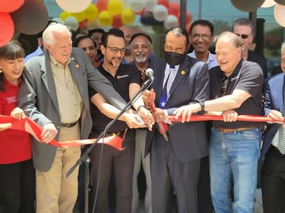 Congressman Al Green, Mayor of Stafford Cecil Willis Jr., CEO of Riceland Healthcare Tahir Javed &amp; former congressman Nick Lampson at the Ribbon cutting event.