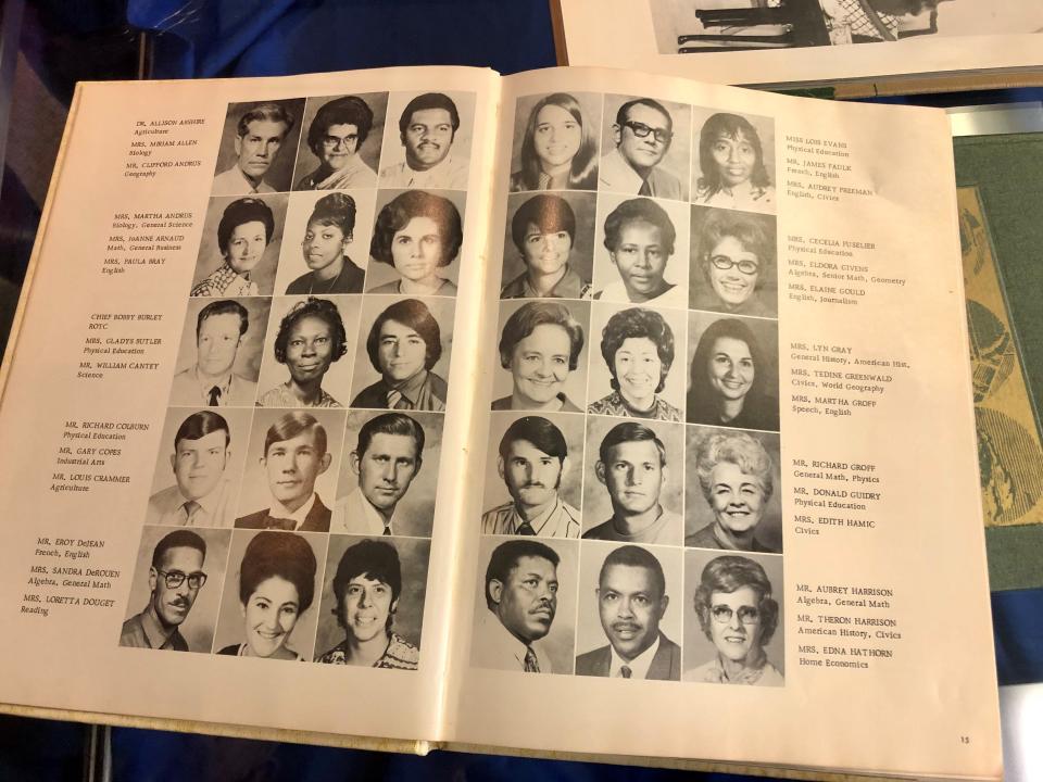 A 1973 yearbook shows photos of faculty at Crowley High School during the first years of integration in Acadiana.