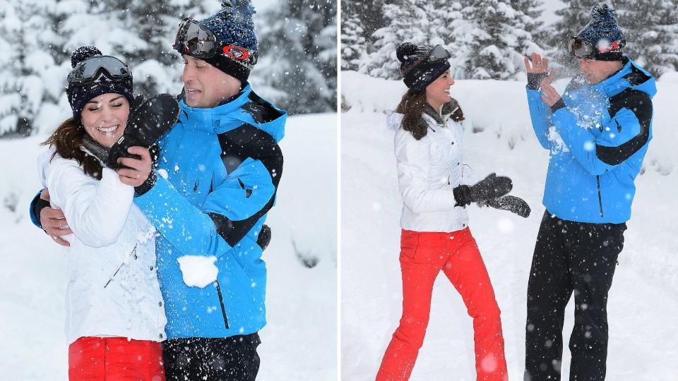 Having a cute snowball fight