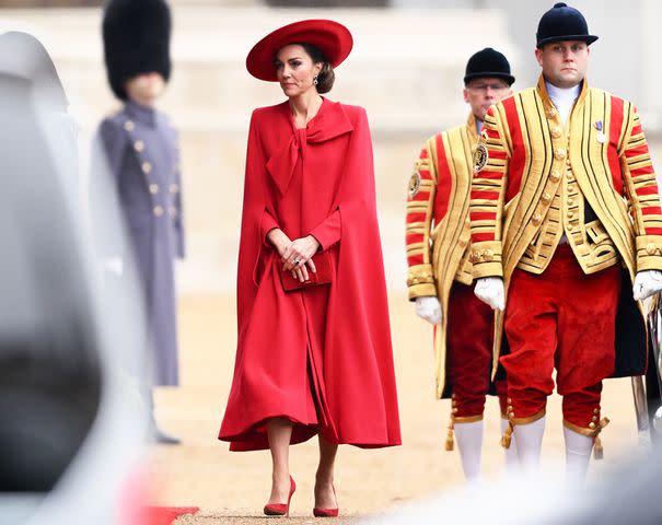 <p>Karwai Tang/WireImage</p> Kate Middleton at the ceremonial welcome for the President and the First Lady of the Republic of Korea at Horse Guards Parade on November 21.