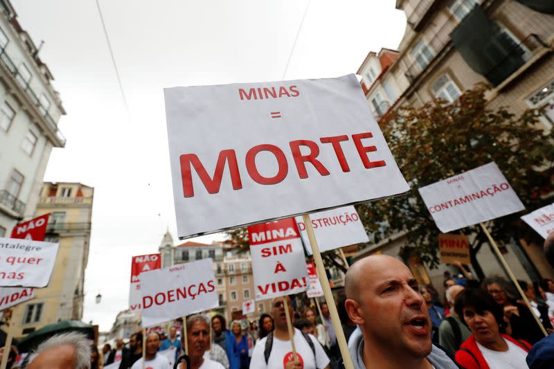 Demonstrators protest against lithium mines in downtown Lisbon