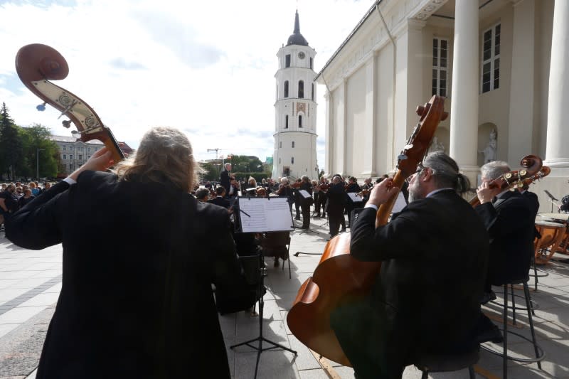 Musicians perform to thank for quick coronavirus disease (COVID-19) containment in Vilnius