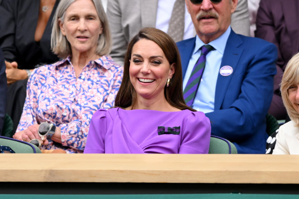 Kate Middle, the Princess of Wales seemed to enjoy the men's final on day 14 of the Wimbledon Tennis Championships on Sunday in London. (Photo by Karwai Tang/WireImage)