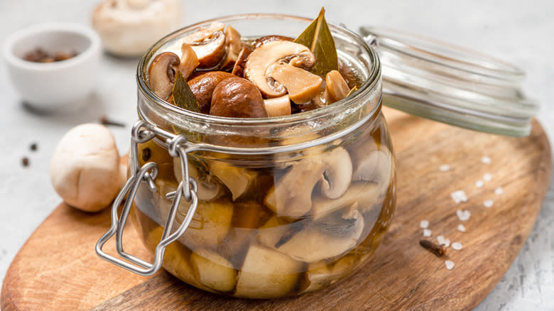 pickled mushrooms in jar