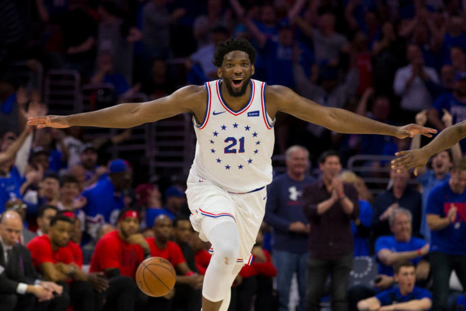 Philadelphia 76ers center Joel Embiid clowned the Toronto Raptors in the fourth quarter of Game 3. (Getty Images)