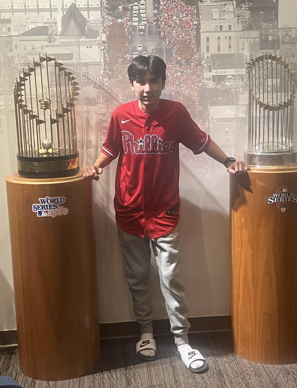 After the story of him going to a Phillies playoff game alone to honor his dad went viral, Cody Newton was able to attend two more playoff games, including the one the team clinched to earn a spot in the World Series. The team is 3-0 when Newton's in the stands. (Courtesy Cody Newton)