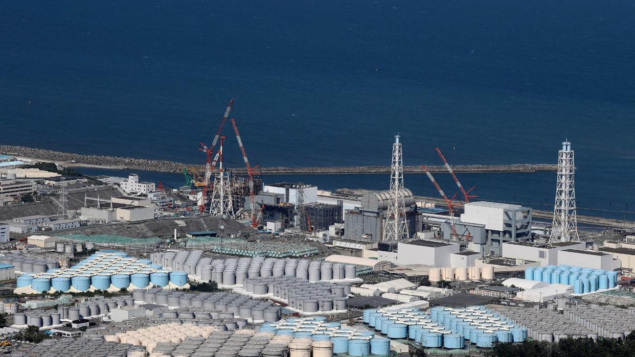 Storage tanks used for storing treated water at TEPCO's crippled Fukushima Daiichi Nuclear Power Plant in Okuma, Fukushima prefecture on August 24, 2023.