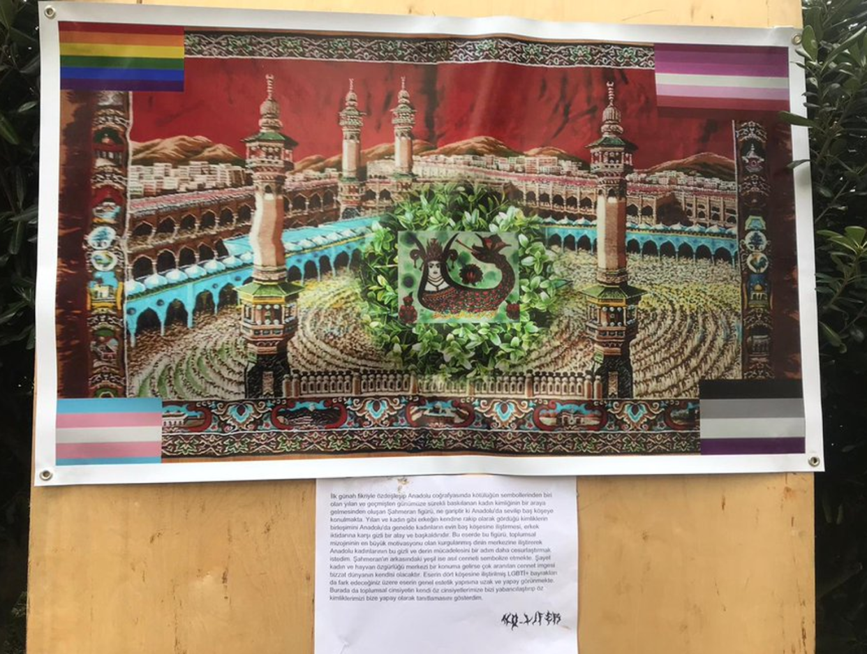 <span class="caption">A pro-LGBTQ poster at Bosphorus University in Turkey with the image of the mythical creature Şahmeran.</span> <span class="attribution"><a class="link " href="https://twitter.com/zeinoviah/status/1355516984973283328" rel="nofollow noopener" target="_blank" data-ylk="slk:Via Twitter;elm:context_link;itc:0;sec:content-canvas">Via Twitter</a></span>
