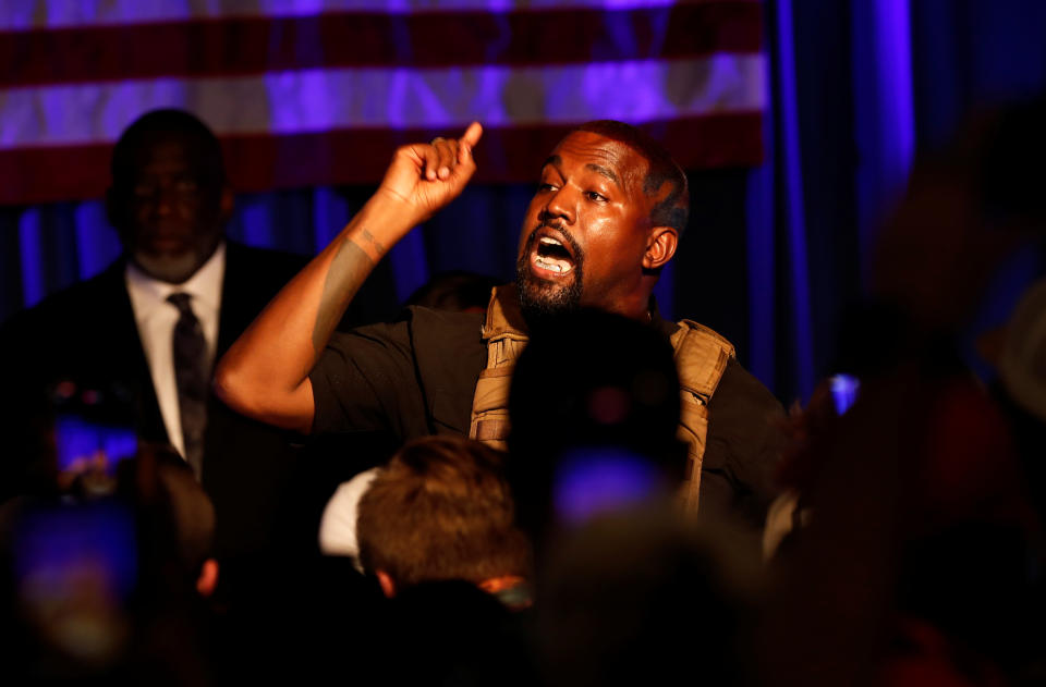 Rapper Kanye West holds his first rally in support of his presidential bid in North Charleston, South Carolina, U.S. July 19, 2020.  REUTERS/Randall Hill