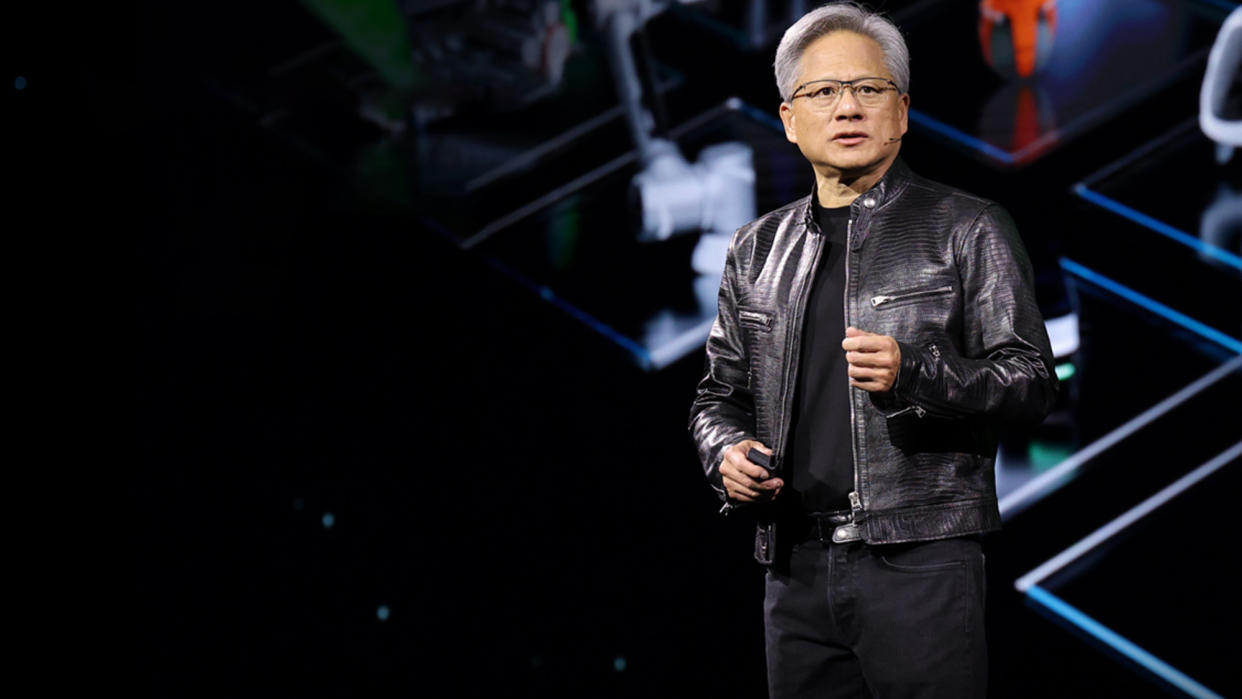  Nvidia CEO Jensen Huang giving a speech. 