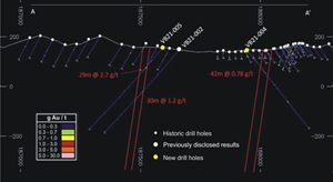 Section 8436400N View of VB21-004 and VB21-005 with VB21-002 Assay Results