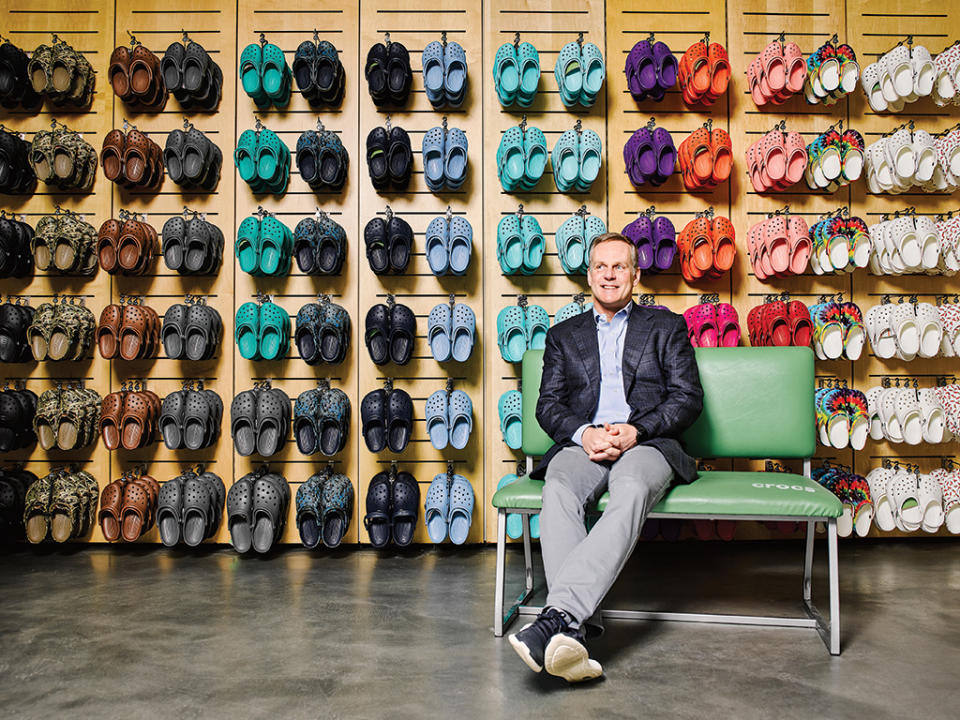 Crocs CEO Andrew Rees in the brand’s Boston store. - Credit: Doug Levy