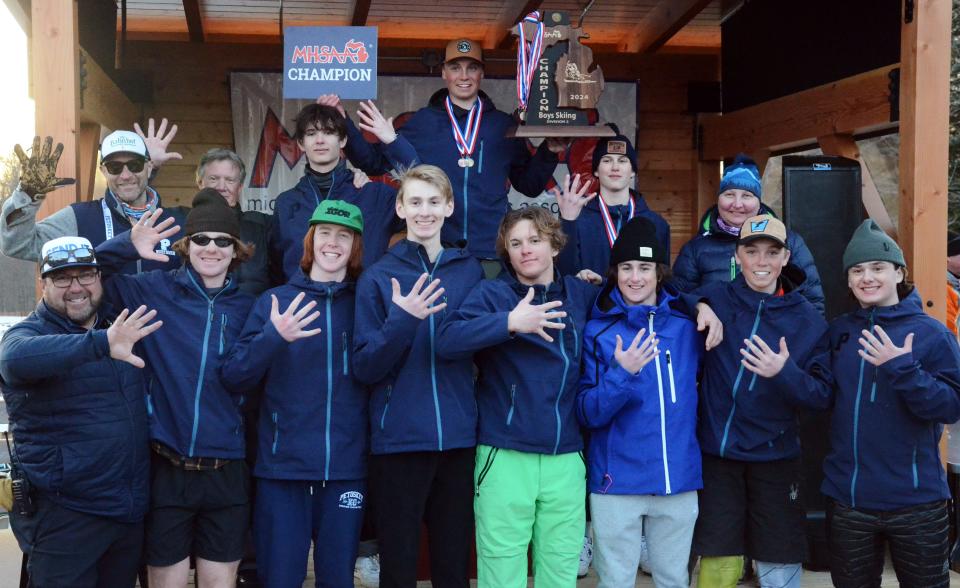 The Petoskey boys' ski team earned a Division 2 state championship for a fifth consecutive season on Monday at Nub's Nob in Harbor Springs.