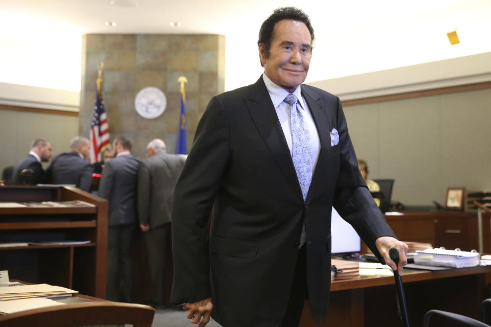 Wayne Newton leaves the courtroom after testifying as a witness in the State of Nevada case against Weslie Martin, accused of burglarizing Newton's home, at the Regional Justice Center in Las Vegas, Tuesday, June 18, 2019. (Erik Verduzco/Las Vegas Review-Journal via AP)