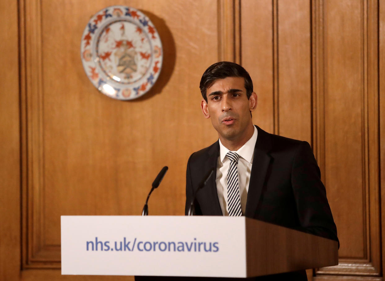 Britain's Chancellor of the Exchequer Rishi Sunak speaks during a news conference on the ongoing situation with the coronavirus disease (COVID-19) in London, Britain March 17, 2020. Matt Dunham/Pool via REUTERS