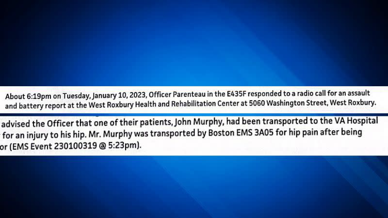 A January 10 Boston Police report describing a call for an “assault and battery.”