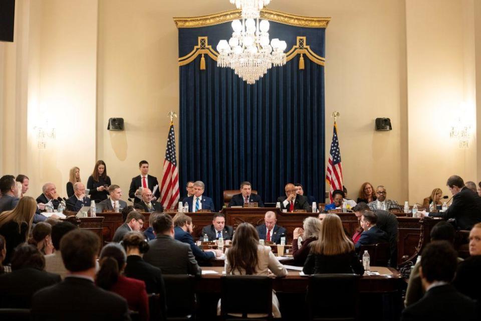 The House Homeland Security Committee meets to mark up articles of impeachment against Homeland Security Secretary Alejandro Mayorkas on Jan. 30, 2024. / Credit: Liu Jie/Xinhua via Getty Images