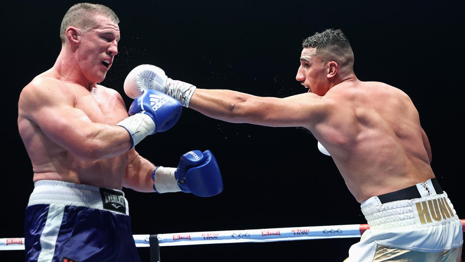 Justis Huni defeated Paul Gallen in the 10th round of their heavyweight bout on Wednesday night. (Photo by Cameron Spencer/Getty Images)