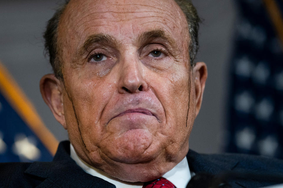 Rudy Giuliani speaks to the press about various lawsuits related to the 2020 election, inside the Republican National Committee headquarters in Washington, D.C., on Nov. 19, 2020.<span class="copyright">Drew Angerer—Getty Images</span>